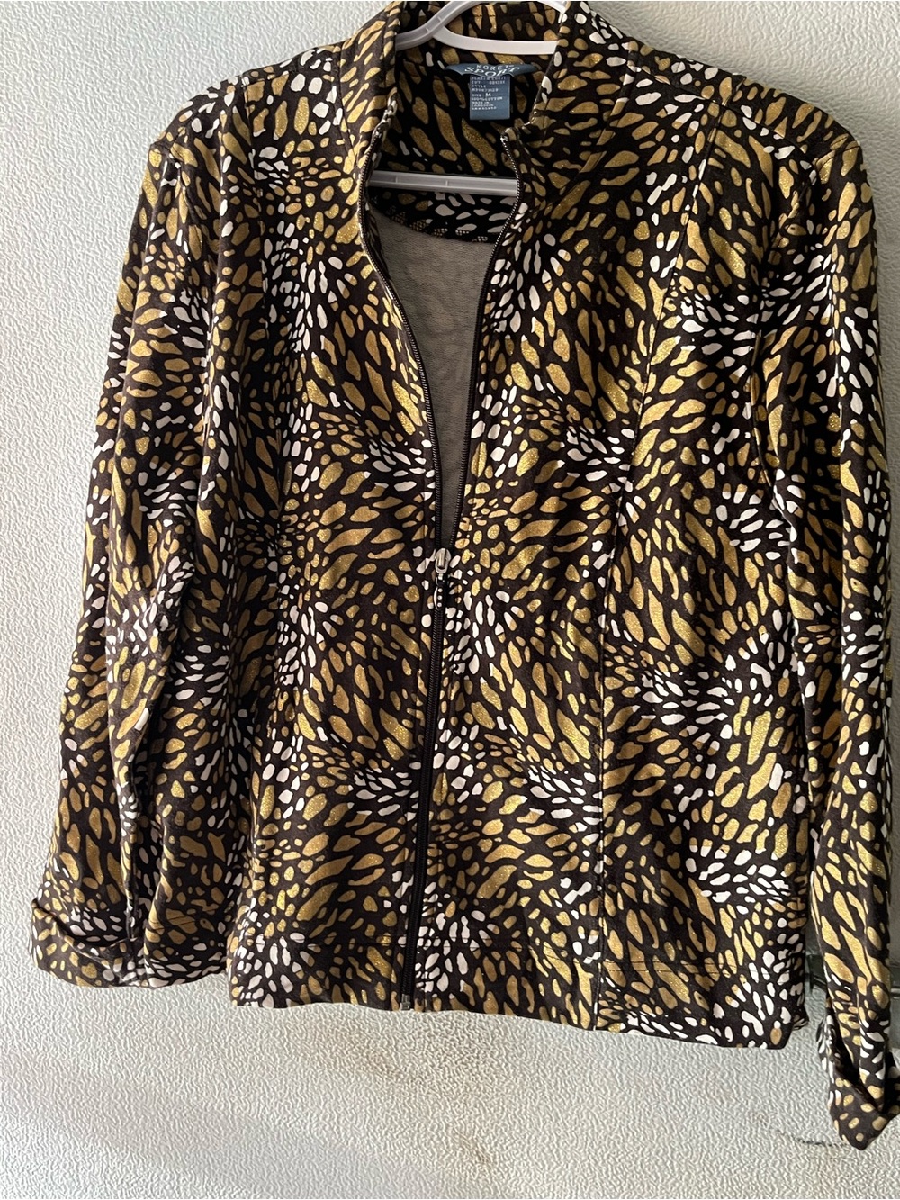 Koret Brown, Gold & White Patterned Zip-Front Jacket
